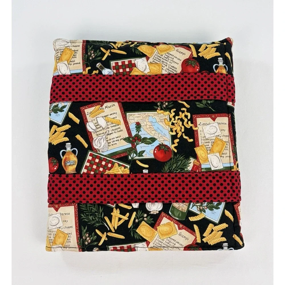 Handmade Insulated Casserole Carrier Tote Italian Pasta Print Red Polka Dot